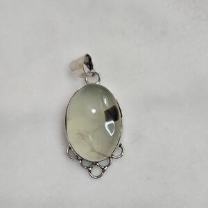 Prehnite Light Green Natural Gemstone Necklace Pendant Sterling Silver Plated